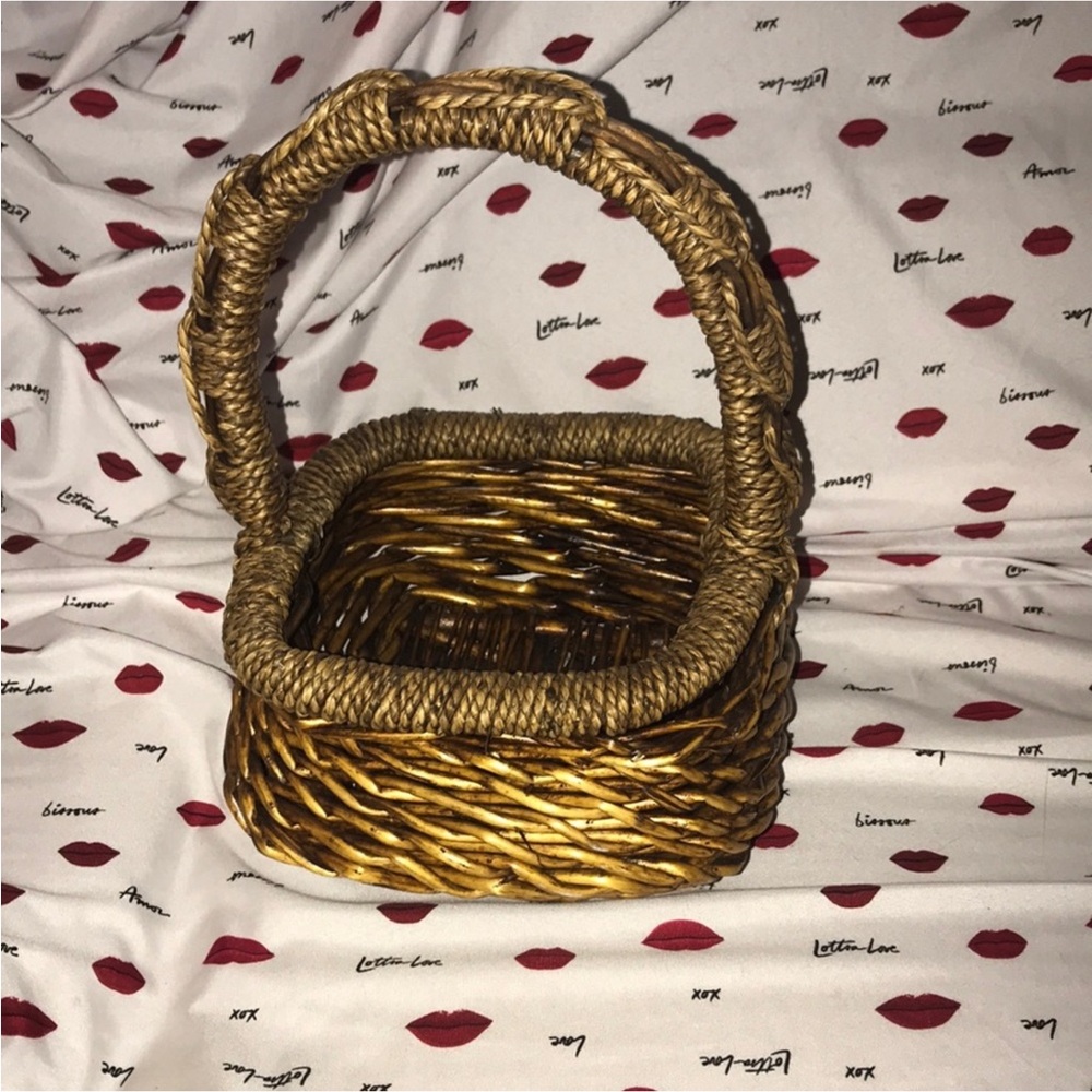 Decorative Woven wood & rope Basket with Handle